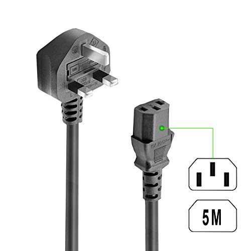 FSKE 5m UK Mains 3 Pin Plug to IEC 320 C13 H05VV-F 3 * 0.75mm² Kettle Lead Power Cable Cord For PC Monitors, Computer, TV, Printer