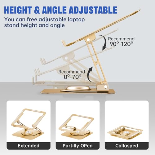 Laptop Stand for Desk, Adjustable Computer Stand with 360° Rotating Base, Ergonomic Laptop Riser for Collaborative Work, Foldable & Portable Laptop Stand, fits for All 10-16" Laptops