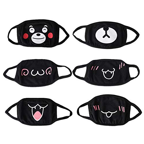 Preisvergleich Produktbild Baumwolle Mundmaske,AIEVE 6 Stück Unisex Schwarze Masken Staubschutz Mundschutz Gesichtsmaske für Damen / Herren / Junge / Mädchen