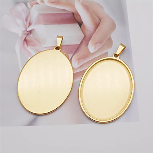 Julie Wang 10pcs Stainless Steel Base Settings Charm Gold Color Oval Blank Bezel Frames Pendant Trays Fit Cameo Cabochons Jewellery Making 40x30mm - Image 3