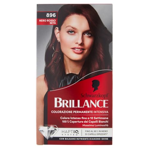 Schwarzkopf, Brillance Permanente Coloration, Haarfarbe, Intensive Colorationscreme, Weißhaarabdeckung, Farbton 896 Schwarz Rot Seide