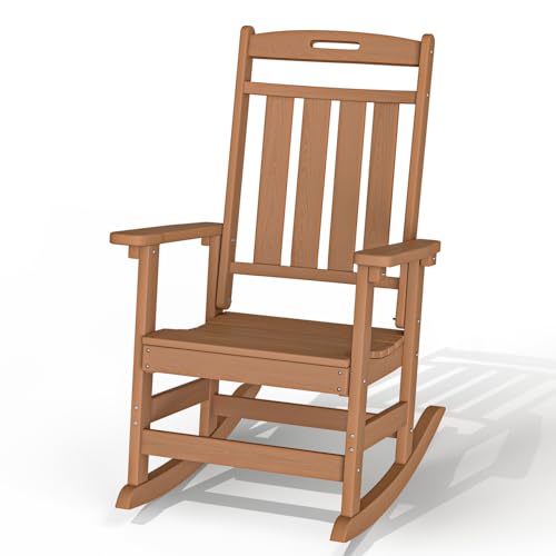 Oversized Outdoor Rocking Chair - All-Weather Resistant,HDPE Heavy Duty Patio Rockers with High Back - Perfect for Porch, Lawn, Garden, Modern Style,Teak Teak 1 PC
