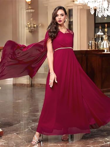 Image of Miss Chase Women's V-Neck Full Sleeve Self Design Lace-Overlaid Georgette Maxi Dress