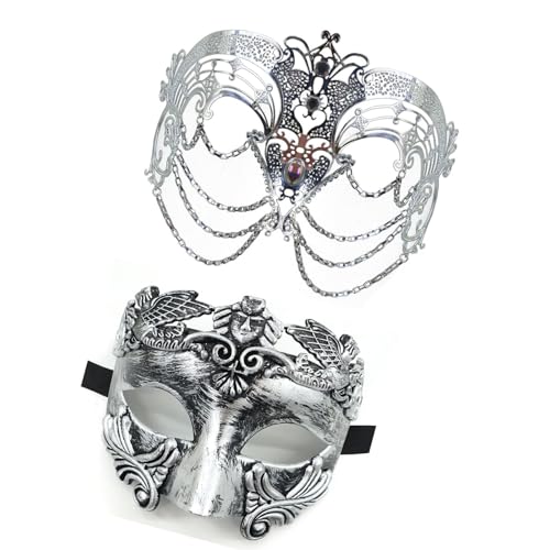 Masques en métal Halloween et cosplay : paire de loups demi-visage