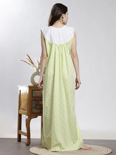 Image of 9shines Label Cotton Sleeveless Nighty | All Over Print Maxi Night wear for Women | Full Length Night Gown Night Dress for Women Stylish (Cotton Sleeveless 25)