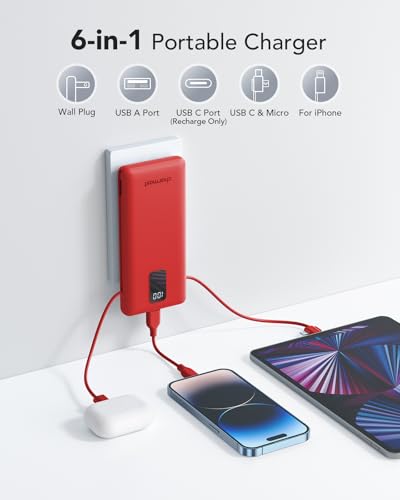 Image of charmast Portable Charger Power Bank 10000mAh with Built-in AC Wall Plug