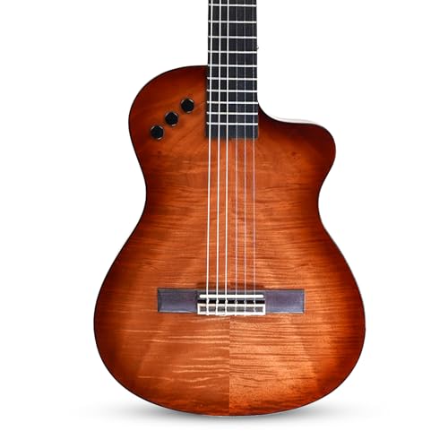 Image of Kadence 39 Electric Classical Guitar - Thin Body SILENT GUITAR - Nylon Strings, Solid Okoume back & sides, Gloss Finish with Rounded Frets, Padded Bag and EQ (Travel Classical Guitar)