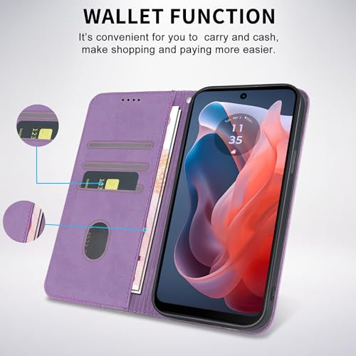 Image of Wallet Case for Motorola Moto G Play 5G (2024) 6.5 inch - Moto G 5G 2024 Flip case, PU Leather Strong Magnetic Folio Phone Cover with Card Holder Slots, Purple