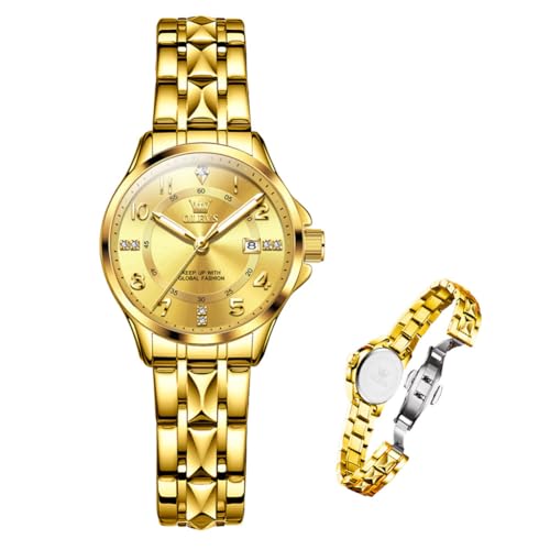 Raitown Reloj de Mujer Acero Inoxidable Caja Pequeña 30mm 60g Ultraligero Cuarzo Japonés Impermeable 3ATM Fecha Strass Reloj Moda Diario (Oro, Plata, Azul, Negro)