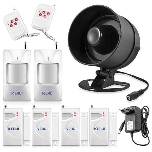 Alarma Casa Antirrobo Inalámbrico con 4 Alarma Puerta con Sirena de 115dB, 2 Sensores de Movimiento, 2 Controles Remotos, Kits de Seguridad para el Hogar Trabajo para el Hogar, Apartamento, Garaje