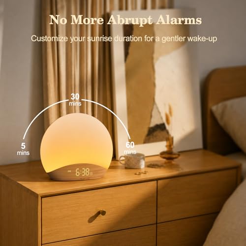 REACHER Wood Grain Sunrise Alarm Clock and Sound Machine Nightlight - image 8