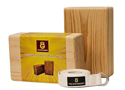 Image of Solid Wood Yoga blocks - Natural Eco-Friendly High-Density Support Wooden Brick - Sustainable Timber for Pilates, Stretching, and Advanced Balance Yoga Poses (2 PC BLOCKS + 1 PC YOGA BELT)