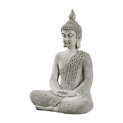 gartendekoparadies.de Thailändische Buddha Statue für Garten, Steinguss, 49 cm Höhe, 16 kg, Frostfest (Grau)