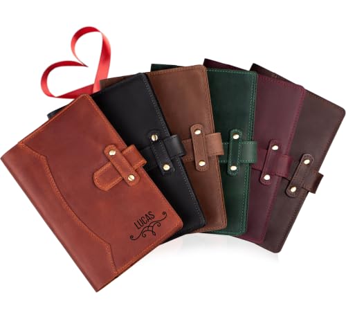 100% Genuine Leather Journal Engraved Name or Initials – Crafted in USA – Personalized Gift for Business, College, Travel, Work – Refillable Lined Pages Notebook for Writing – Journal for Men & Women