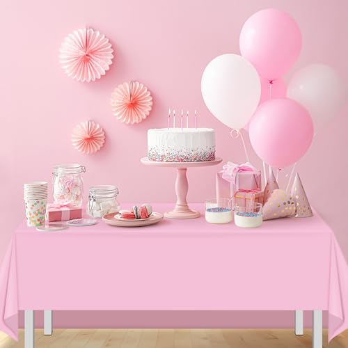 Image of 16 Pack Light Pink Plastic Tablecloth for Rectangle Tables, Premium Decorative Pastel Pink Disposable Table Cloths for Parties, Rectangle Party Table Cover for Birthday Wedding Anniversary, 54x108Inch