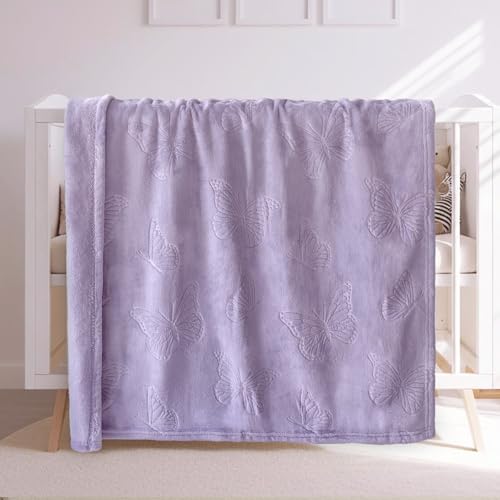 Image of BORITAR Baby Blanket with Butterfly Design for Girls Ultra Soft Fleece Warm and Lightweight Blankets for Infant Toddler Newborn, 30x40 Inch, Purple