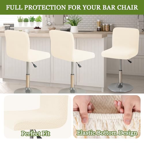 Image of FUANGUI Bar Stool Covers Set of 2, Stretch Bar Stool Chair Cover Slipcovers, Knitted Jacquard Counter Stool Bar Chair Covers for Kitchen Pub Dining Room (Knitted Beige)