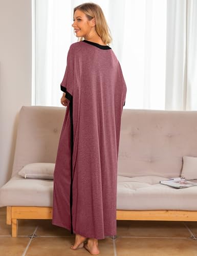 Image of Bloggerlove Women Nightgowns Cotton Caftan House Dress Short Sleeve Sleepwear Vacation Beach Moo Moos Dress with Pockets