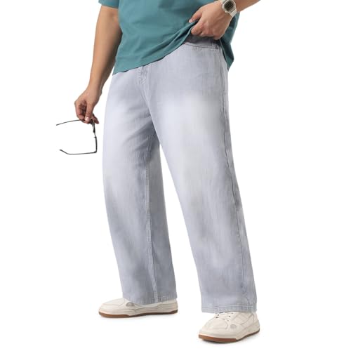 Image of Urbano Plus Men's Loose Baggy Fit Washed Denim Jeans Non-Stretchable