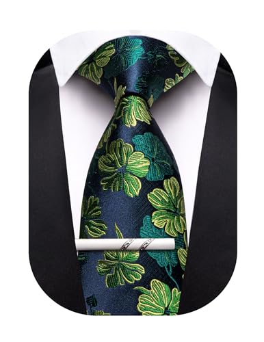 Image of Barry.Wang Floral Ties for Men Flower Necktie with Tie Clip Formal