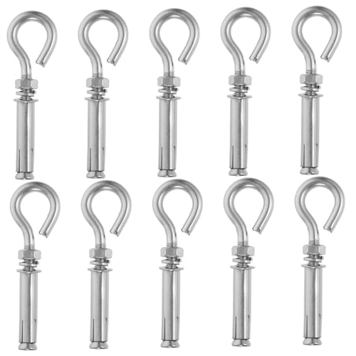 POPETPOP Stainless Steel Expansion Eye Bolt 10pcs Set Robust Concrete Wall Hooks Drywall Hooks for Hanging