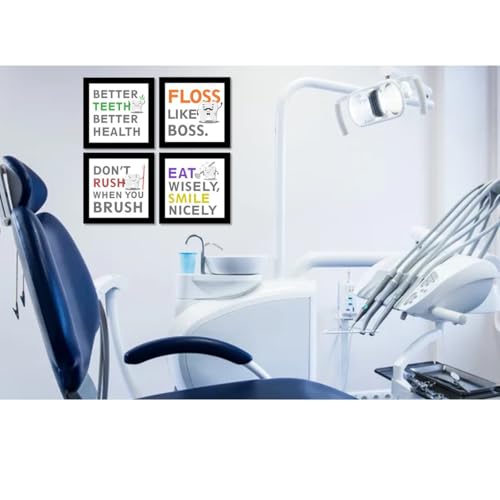 Image of JABSY Wood Dentist Dental Gift Doctor Hospital Health Medical Wall Decor Poster Framed Gift (7 Inch Square Frame - Set Of 4) (Dental)