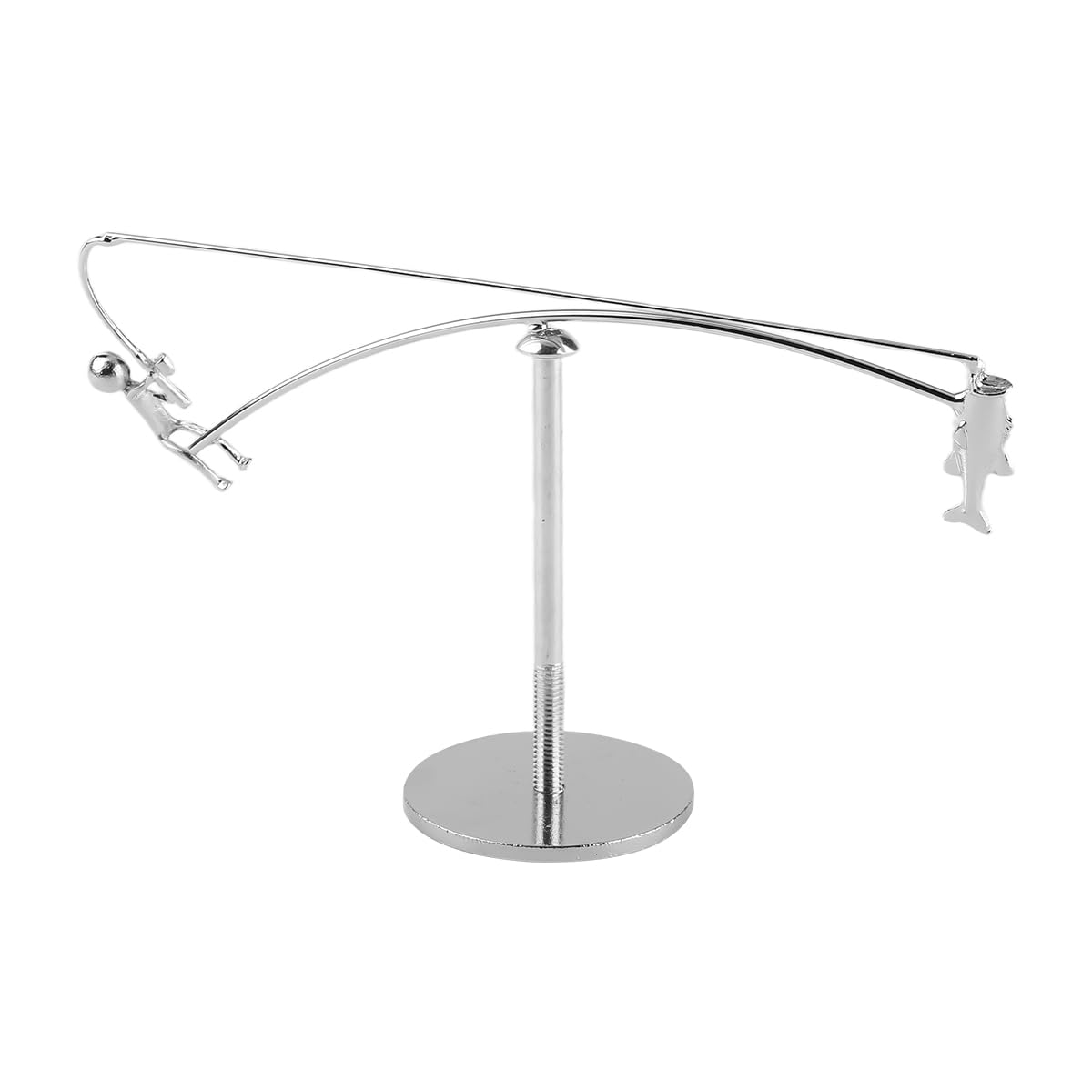 Lotsdonxia Kinetic Fisherman Balancing Sculpture, Stainless Steel Desktop Fishing Statue, Modern Home Office Decor Ornament, Funny Gift for Men Anglers