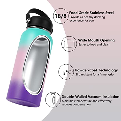 Waipfaru Insulated Water Bottle 32Oz, Stainless Steel Water Bottles With Straw Lid, Metal Sports Water Bottle Keep Cold & Hot, Double Wall Vacuum Wide Mouth Sweat-Proof For Sports Travel, Gradient #TOP1
