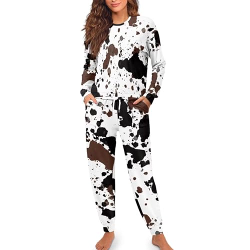 Image of Women's Pajamas Set Soft 2 Piece Loungewear Long Sleeve Pj Set Matching Sleepwear with Pockets for Women Plus Size