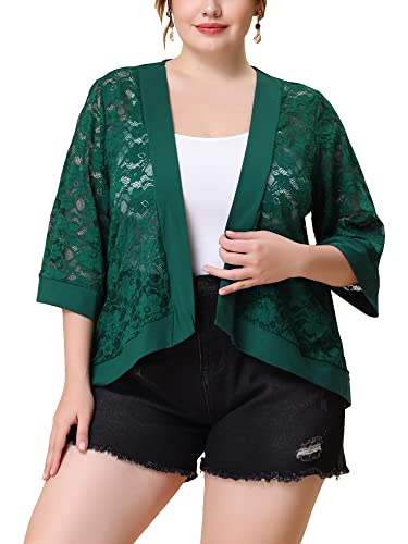 Image of Agnes Orinda Plus Size Cardigans for Women 3 /4 Sleeve Open Front Lightweight Sheer Shrug Lace Bolero Cover Up