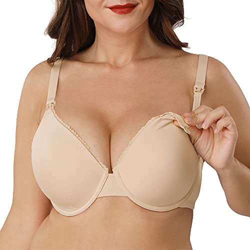 Image of OGET Women's Nursing Bra Underwire Support Padded Breastfeeding Maternity Bras for D E F G H Cup Nude6,36DDD