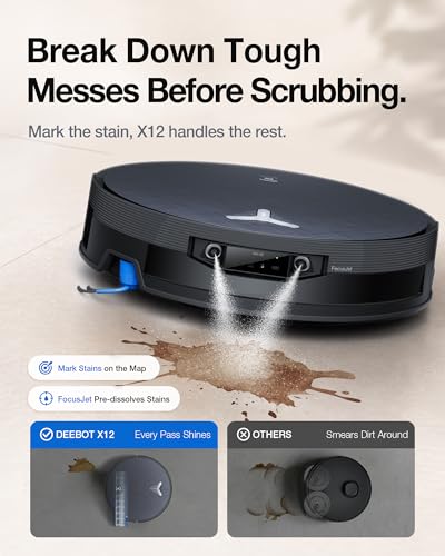 Image of ECOVACS DEEBOT X12 OMNICYCLONE Robot Vacuum and Mop, FocusJet Pre-Spray, Bagless Station, OZMO Roller Instant Self Washing, Blast 22000Pa Suction, ZeroTangle, PowerBoost Charging for Large House