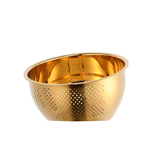 Meisha Rice Washing Bowl, Stainless Steel Versatile 3-In-1 Colander and Kitchen Strainer with Side Drainers for Rice, Vegetables & Fruit (Gold)