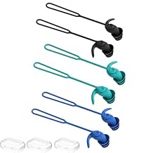 Swimming Ear Plugs for Adults,3 Pairs Anti-Lost Waterproof Reusable Silicone Swim Earplugs for Swimming Showering Surfing Snorkeling Black,Blue,Cyan, Adults Size