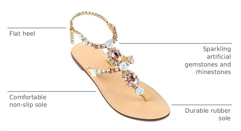 Image of ZhuLinFeng Women'S Rhinestone Gladiator Sandals Flat Wedding Sandals Gem Pearl Sparkling Bridal Bridesmaid Sandals Blue Bohemian Sandals