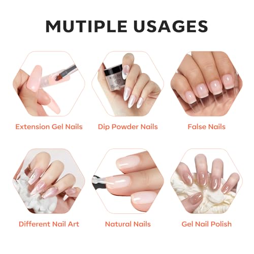 Image of modelones Fiber Rubber Base Gel for Nails, 15ml Clear Glass Fiber Rubber Base Gel Polish Coat Builder Nail Strengthener Thickening for Weak Cracked Thin Nails Foundation Gel Cured Needed