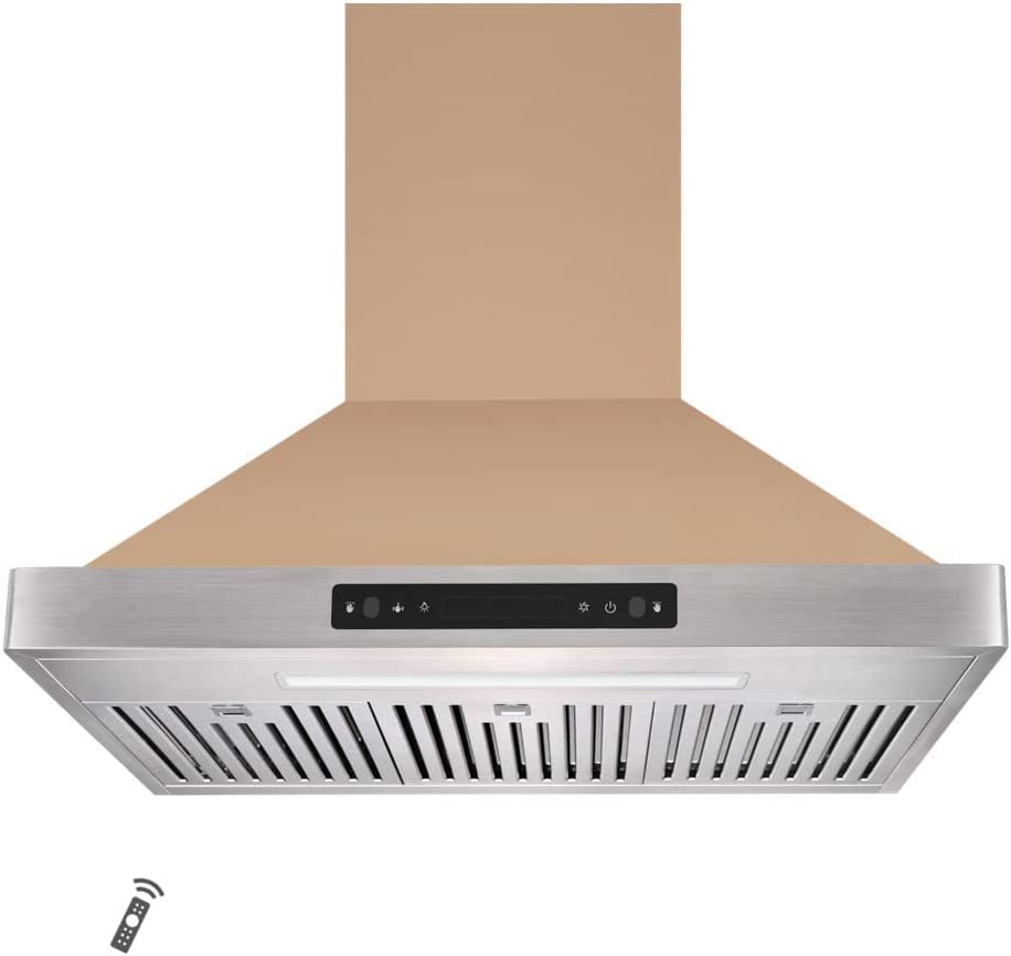 Vesta Brussels 800CFM 36'' Gold Stainless Steel Wall Mounted Range Hood With 6 Speeds...