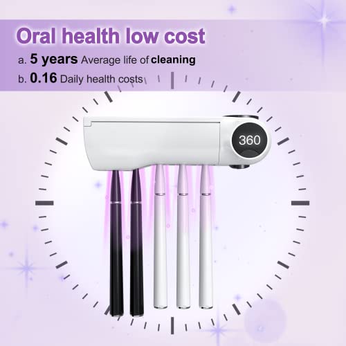 Sarmocare Toothbrush Holder With Cleaning Light & 6Min Timing Functions, Built-In Fan Drying, 5 Toothbrush Slots, Bathroom Wall Mounted Suitable For Electric Sonic And Manual Toothbrushes(Oral- B) #TOP3