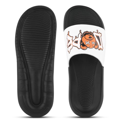 Image of PERY-PAO Sliders Mens White, Black, Grey, Sky blue Design Toxic, Spider, Dope, Panda Printed Flip Flop & Slippers