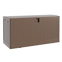 73Gallon Brown Resin Deck Box, Outdoor Storage Box Waterproof Lockable, Patio Deck Box For Package Delivery, Outside Storage Box Container for Furniture Cushions, Garden Tools, Pool Accessories
