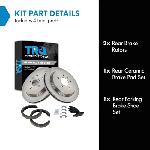 Image of TRQ Rear Brake Pad and Rotor Set Ceramic Parking Brake Shoe Compatible with 2005-2010 Cadillac STS Code JL9