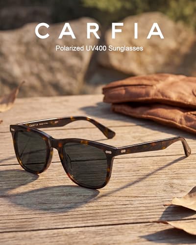 Image of CARFIA Thick Polarized Sunglasses for Men UV400 Protection, Retro Square Hand-crafted Acetate Driving Shades CA5356