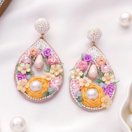 Image of SANJOYA by EVERSTYLISH Embroidered Earrings for Women | Sequins, Cutdana & Resham Floral Statement Earrings | Ethnic Jewelry for Weddings, Festivals & Special Occasions