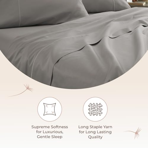 Image of Certified Organic Queen Flat Sheet Only - 100% Organic Cotton Top Sheet with Luxurious Soft and Breathable 300 Thread Count Sateen Weave Finish - GOTS & Fairtrade Certified (Classic Grey, Queen)