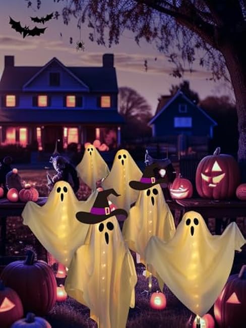 6-Pack Ghost Solar Halloween Decorations Outdoor, Waterproof Solar Halloweens Lights for Outside Decor, Halloween-Ghost Path Lights for Scary Party Yard Garden Lawn Holiday Decoration(Warm White)