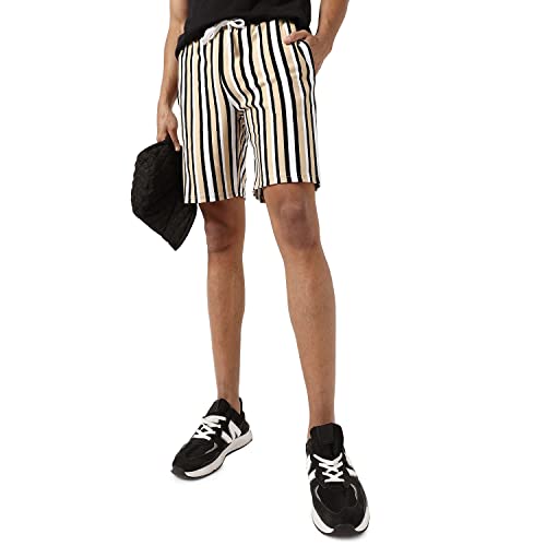 Image of CAHOOT Men's Multicolour Striped Regular Fit Shorts for Casual Wear | Premium Stretchable Cotton Mid-Rise Crafted with Comfort Fit and High Performance for Everyday Wear