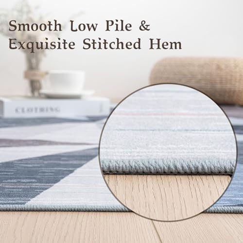 HOMFINE Area Rug for Living Room - Square Modern Cubic Washable Area Rugs Abstract Soft Faux Short Pile Carpet for Bedroom Dining Room Kitchen Non Slip Non Shedding Rug, 120x170CM, Blue