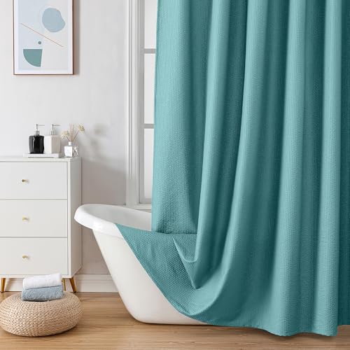 OVZME Turquoise Stall Fabric Shower Curtain 36 x 72 Inch Soft Waffle Small Shower Curtain for Bathroom with Texture for Narrow Stall Size Machine Washable Water Resistance Hotel Style