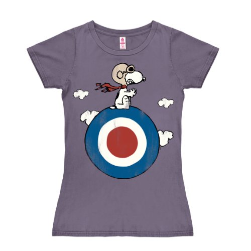 Logoshirt Peanuts I Snoopy I Pilot I Target I T-Shirt Print I Damen I kurzärmlig I violett I Lizenziertes Originaldesign I Größe M
