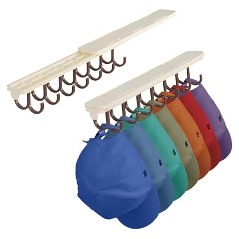 Sishynio Baseball Hat Organizer for Baseball caps, 2Pc Sliding Rail Storage Rack Storage Hats, Adhesive Hat Organizer Wall Mount,No Drilling Hat Holder for Door, Closet and Wall, Brown Cover